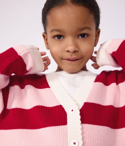 Cardigan enfant en laine et coton à rayures