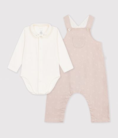Ensemble salopette et body bébé en coton avec col uni