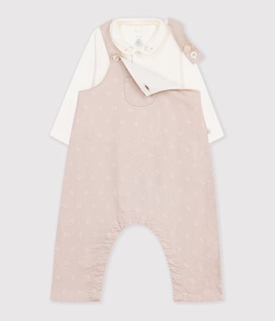 Ensemble salopette et body bébé en coton avec col uni