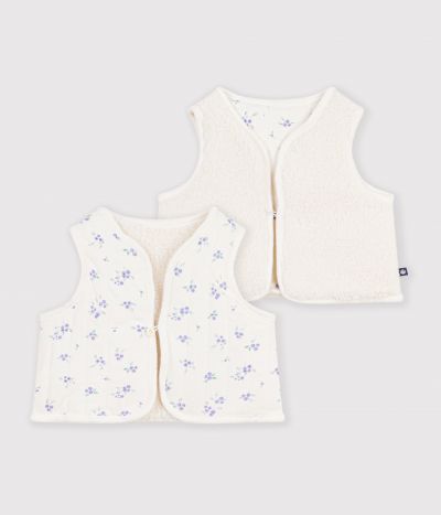 Gilet bébé en  coton et sherpa sans manches imprimé fleurs