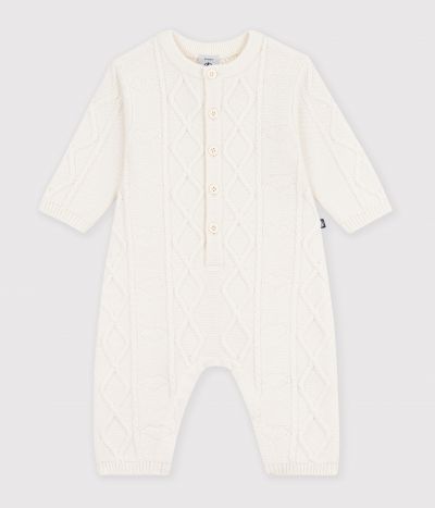 Combinaison bébé en tricot laine et coton uni