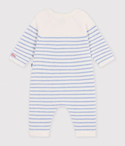 Combinaison bébé en tricot laine et coton à rayures