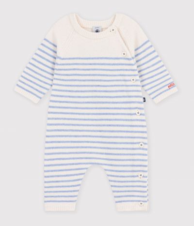 Combinaison bébé en tricot laine et coton à rayures