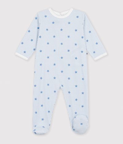 Pyjama bébé en molleton ouverture dos imprimé étoiles