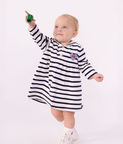 Robe bébé en coton manches longues à rayures marinière