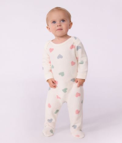 Pyjama bébé en coton éponge ouverture sans pression imprimé cœurs
