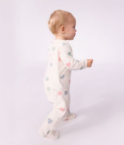 Pyjama bébé en coton éponge ouverture sans pression imprimé cœurs