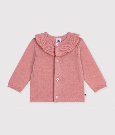 Cardigan bébé en tricot laine et coton uni à col