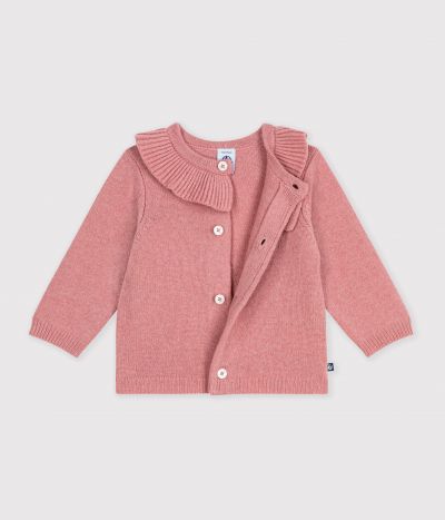 Cardigan bébé en tricot laine et coton uni à col