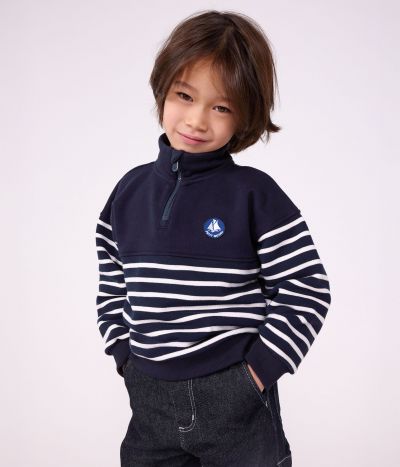 Sweatshirt col camionneur enfant en coton à rayures