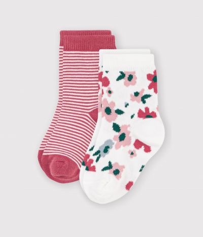 2 paires de chaussettes bébé en coton à rayures et imprimé fleurs