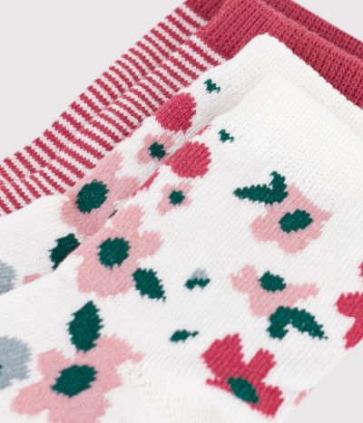 2 paires de chaussettes bébé en coton à rayures et imprimé fleurs