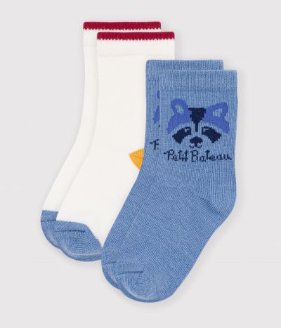 2 paires de chaussettes bébé en coton unie et motif animalier