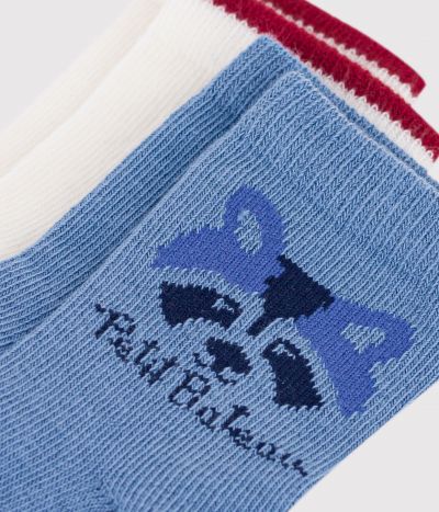 2 paires de chaussettes bébé en coton unie et motif animalier