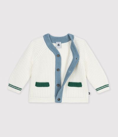 Cardigan bébé en tricot laine et coton à détails contrastés