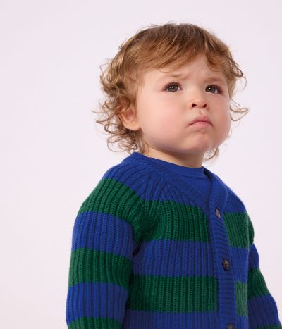 Cardigan bébé en tricot laine et coton rayé