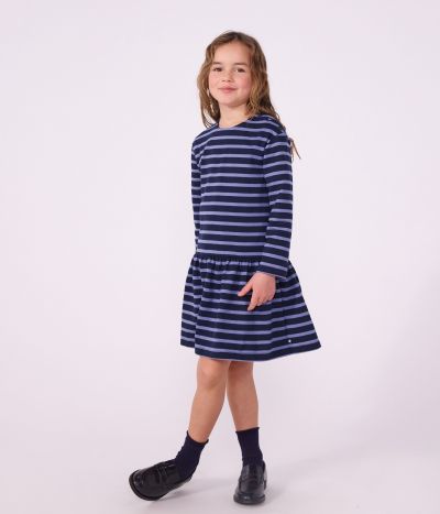 Robe enfant en coton manches longues à rayures