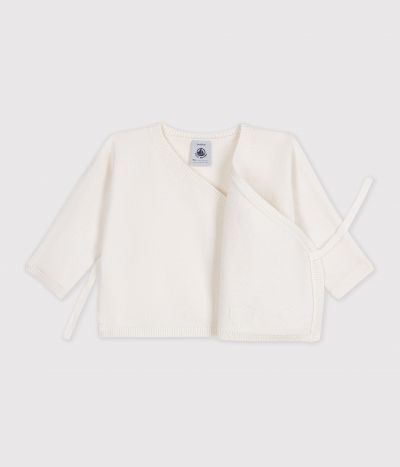 Brassière bébé cache-cœur en tricot laine et coton ajouré