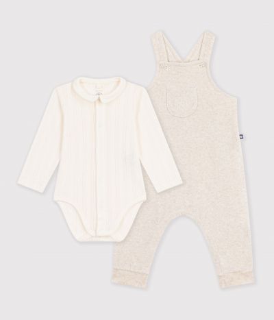 Ensemble salopette et body bébé en coton avec col uni