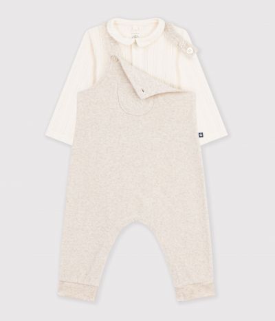 Ensemble salopette et body bébé en coton avec col uni