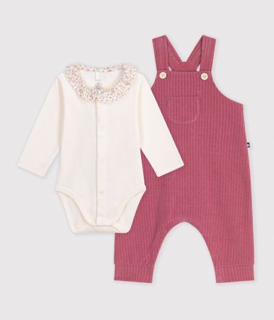 Ensemble salopette et body bébé en coton avec col uni