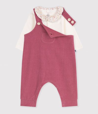 Ensemble salopette et body bébé en coton avec col uni