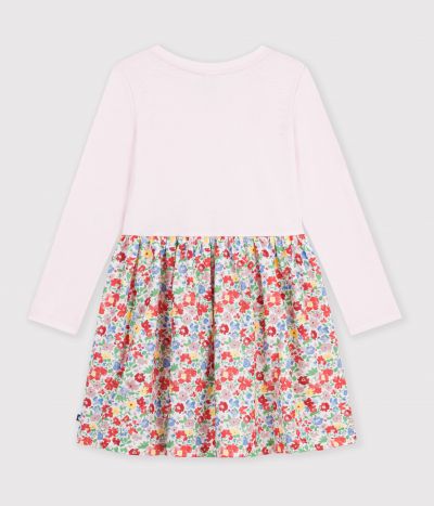 Robe enfant en coton manches longues à fleurs