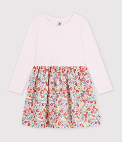Robe enfant en coton manches longues à fleurs