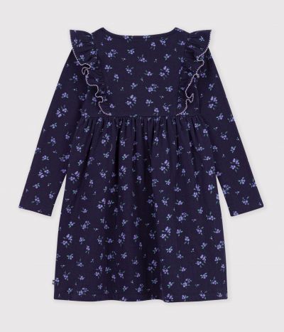 Robe enfant en coton manches longues à fleurs