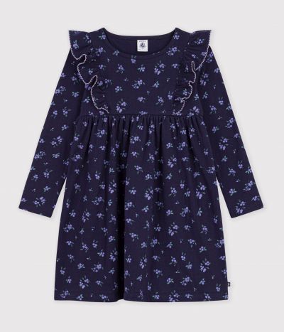 Robe enfant en coton manches longues à fleurs