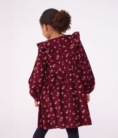 Robe enfant en velours manches longues à fleurs