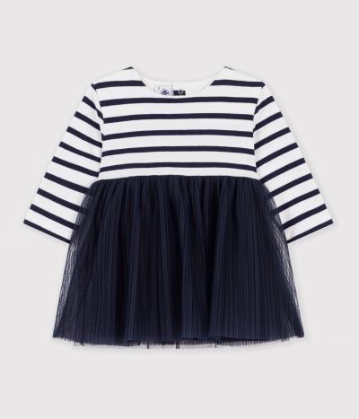 Robe bébé bi-matière manches longues à rayures