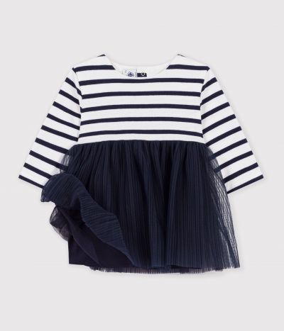 Robe bébé bi-matière manches longues à rayures