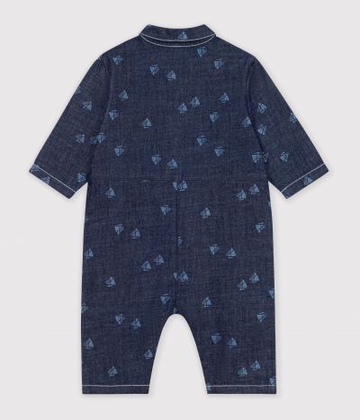 Combinaison longue bébé en denim imprimé bateaux