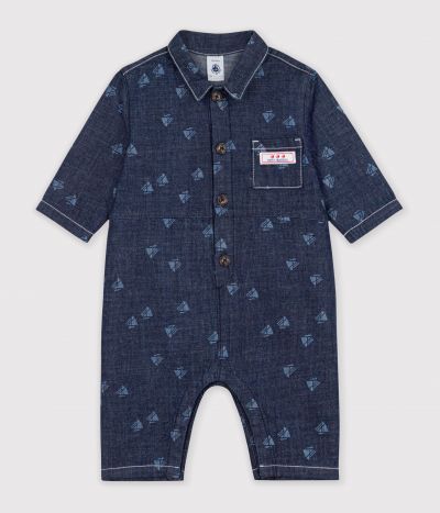 Combinaison longue bébé en denim imprimé bateaux