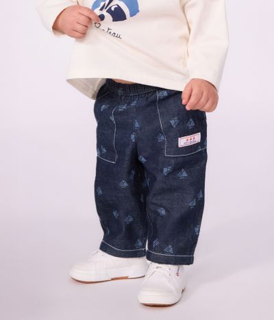Pantalon bébé en denim imprimé bateaux