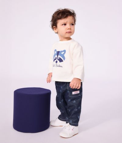 Pantalon bébé en denim imprimé bateaux