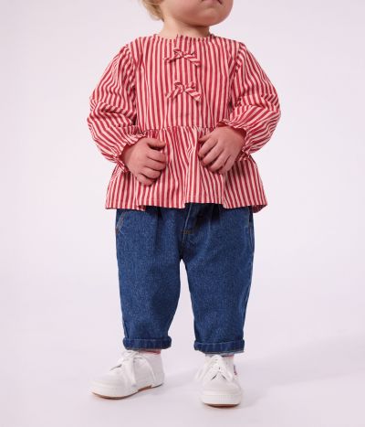 Pantalon bébé en denim uni et broderie cœur