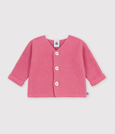 Cardigan bébé tricot point mousse en coton uni