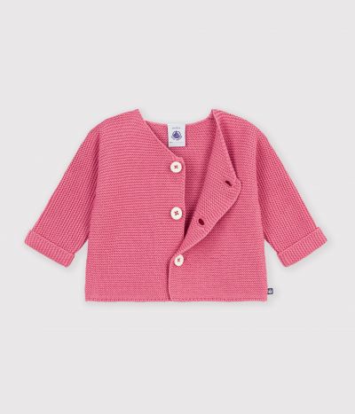 Cardigan bébé tricot point mousse en coton uni