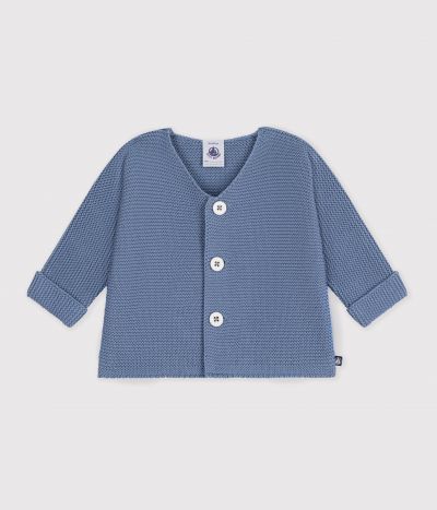 Cardigan bébé tricot point mousse en coton uni
