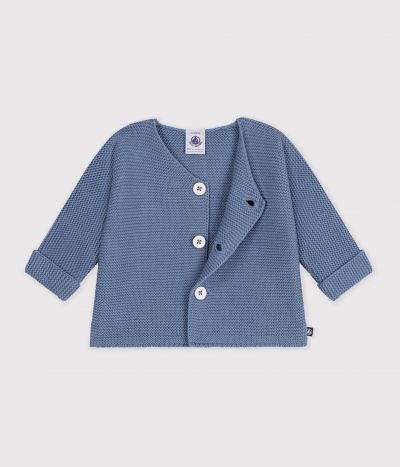 Cardigan bébé tricot point mousse en coton uni