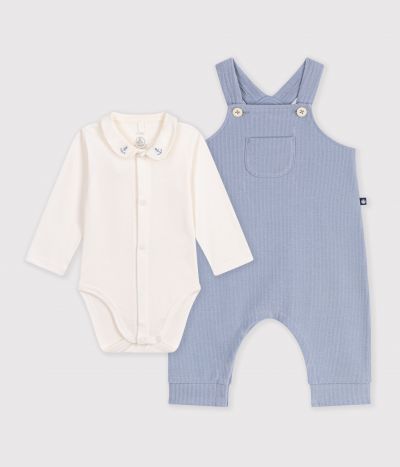 Ensemble salopette et body bébé en coton avec col uni