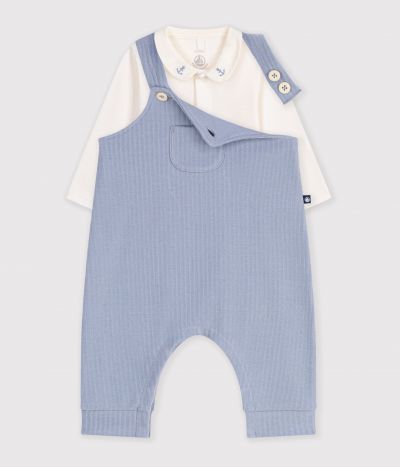 Ensemble salopette et body bébé en coton avec col uni
