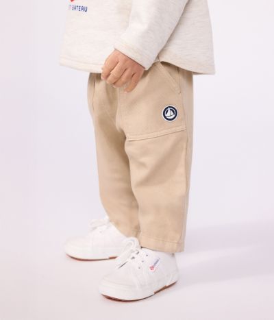 Pantalon bébé en coton uni avec badge, style cargo