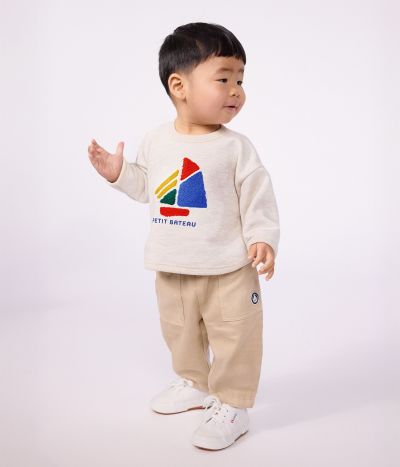 Pantalon bébé en coton uni avec badge, style cargo