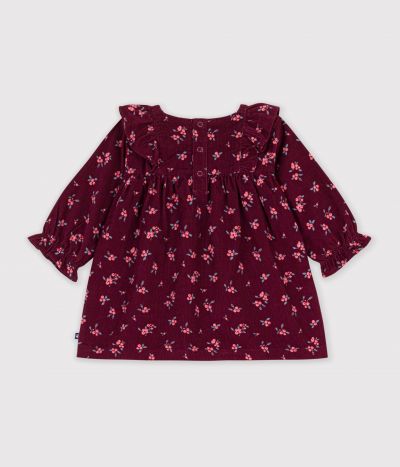 Robe bébé en velours manches longues imprimée à fleurs