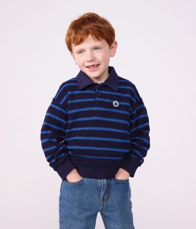 Sweatshirt col polo enfant en coton à rayures
