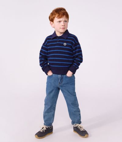 Sweatshirt col polo enfant en coton à rayures
