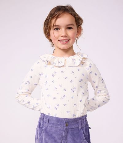 Tee-shirt à col enfant manches longues à fleurs
